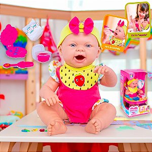 Boneca Comidinha Baby Ninos Hora Lanche Reborn + acessórios
