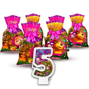 Kit Festa Masha E O Urso Decoração vela+ 24 Sacolas Surpresa