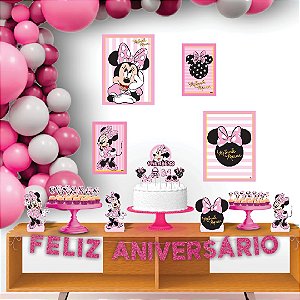 Kit festa Minnie Rosa Decoração Aniversário completa 40pçs