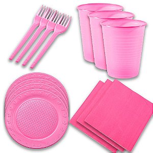 Kit festa Descartáveis Rosa 135itns Decoração Aniversário