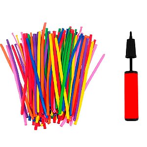 50 Balões Sortido Modelagem Canudo mais inflador de balões