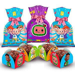 Kit Festa Cocomelon Decoração 50 Forminhas + 12 Sacolas SURP