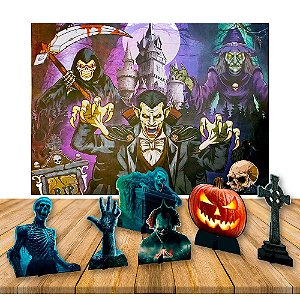 Kit festa Halloween decoração Painel GG + Display de mesa