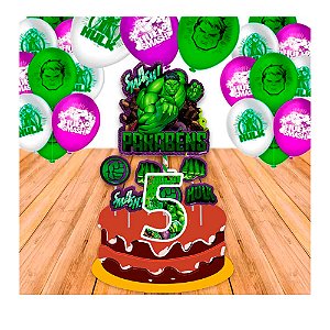 Kit Festa Decoração Hulk Aniversário Topo + Vela 5 + Balão