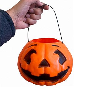 Decoração Halloween Festa Balde Abobora Grande 18x14cm