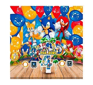 KIT Festa Sonic Decoração Topo Painel Vela n4 Balão Display