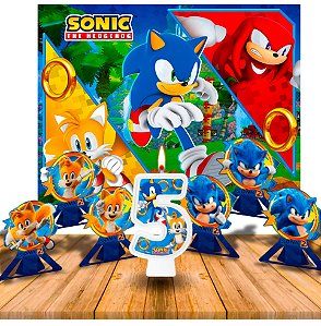 Kit festa Decoração Sonic Painel GG + 6 Display + vela n5