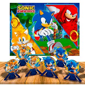 Kit Festa Sonic Decoração anivers Painel GIGANTE + 6 Display