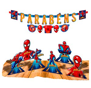 Kit Festa Homem Aranha Decoração Faixa + 6 Display de mesa