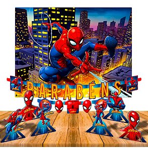 Kit festa Homem Aranha Decora Painel GG + 6 Display + Faixa