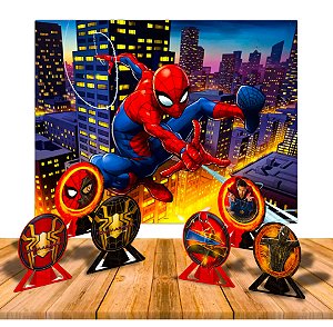 Kit Festa Homem Aranha Decoração Painel GIGANTE + 6 Display