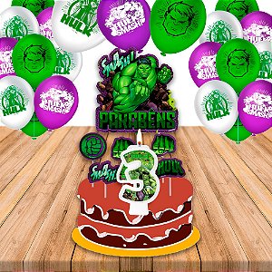 Kit festa decoração Hulk Aniversário Topo + Vela 3 + Balão