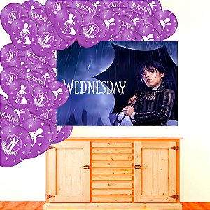 Kit Festa Decoração Wandinha Painel Gigante + 25 Balões