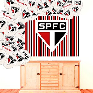 Kit Festa Decoração São Paulo Fc Painel Gigante + 25 Balões