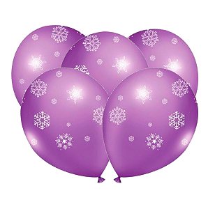 25 Bexigas Balão N9 Decoração Frozen Floco de neve Festa lilás