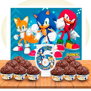 Kit Festa Decoração Sonic Painel Gigante + Forminhas+ Vela 6