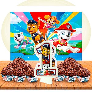 Kit festa Patrulha canina Vela 1+ Forminhas + Painel GIGANTE