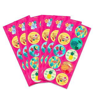 30 Adesivos Redondo Decoração Flamingo Festa Aniversário