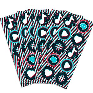 30 Adesivos Redondo Music Move Decoração Tik Tok Festa