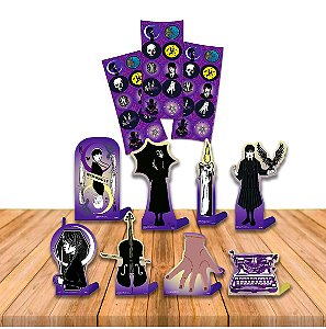 Kit festa Wandinha Decoração aniversá 30 Adesivos +8 Display