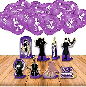 Kit festa completo 33 peças Decoração Wandinha aniversário R