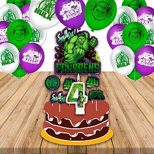 Kit festa decoração Hulk Aniversário Topo + Vela 4 + Balão