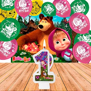 Kit Festa Masha E O Urso Decoração Painel + Bexigas + Vela 1
