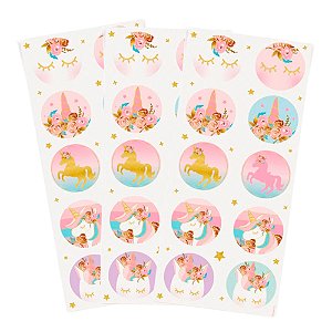 30 Adesivos Redondo Decoração UNICORNIO Festa 5x5cm