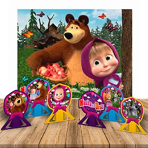 Kit Festa Masha e o Urso Decoração Painel Gigante + Display