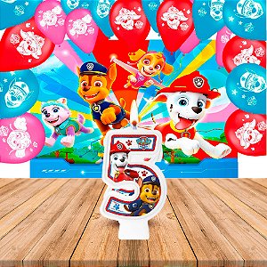 Kit festa Patrulha canina Vela 5 + Balão + Painel GIGANTE