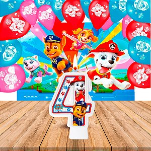 Kit festa Patrulha canina Vela 4 + Balão + Painel GIGANTE