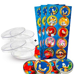 Kit decoração Sonic Festa 30 adesivos + 20 Latinhas