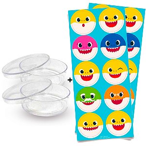 Kit decoração Baby Shark Festa 30 adesivos + 20 Latinhas