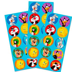 30 Adesivos Redondo Decoração LOONEY TUNES Festa