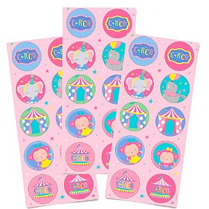 30 Adesivos Redondo Decoração CIRCO ROSA Festa