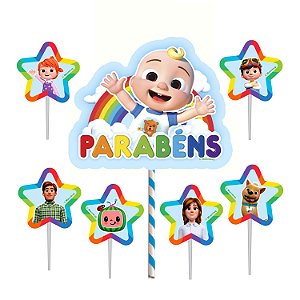 Topo de bolo decoração Cocomelon Festa topper completo