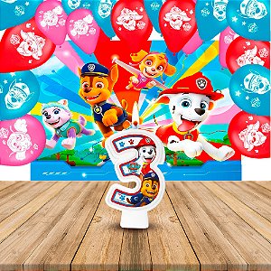 Kit festa Patrulha canina Vela 3 + Balão + Painel GIGANTE