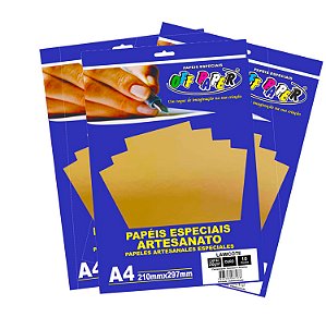 Kit 10 pacotes de papel lamicote dourado off paper 100 fls