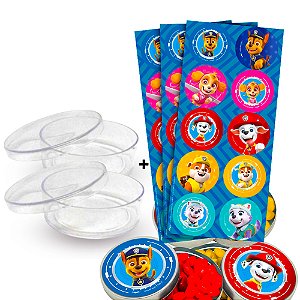 Kit decoração Patrulha Canina Festa 30 adesivos +20 Latinhas