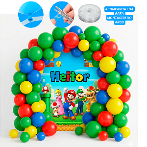 Kit Festa Mario decora Arco desconstruído fita + 200 bexigas