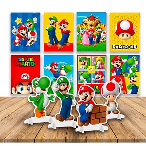 Kit festa Super Mario Decoração 8 Placas +4 Display de mesa