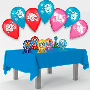Kit festa Patrulha Canina Toalha Azul +25 Bexigas +6 Display