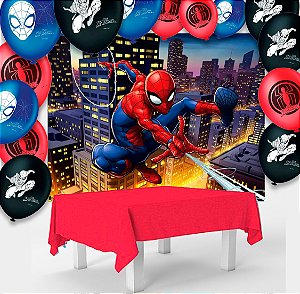 Kit festa Homem Aranha Toalha Vermelha +25 balões +Painel