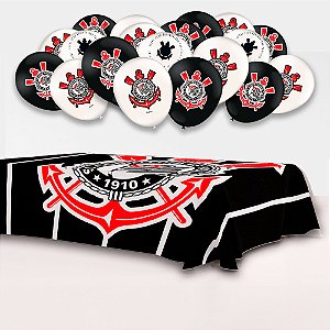 Kit festa Corinthians Decor Toalha de Mesa 1,40m +25 balões