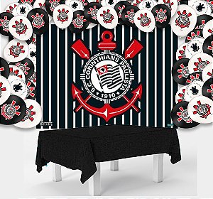 Kit festa Corinthians Anive Toalha Preta +25 balões +Painel
