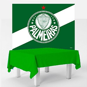 Kit festa Palmeiras Decoração completa Toalha verde + Painel