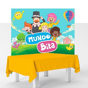 Kit festa Mundo Bita Decoração Aniver Toalha Amarela+ Painel