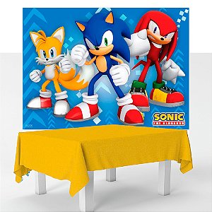 Kit festa Sonic Decoração Anive Toalha Amarela +Painel TNT
