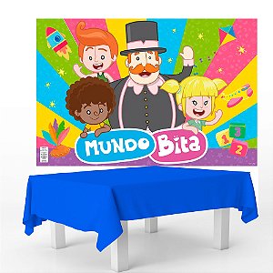 Kit festa Mundo Bita Decoração Anive Toalha azul + Painel GG