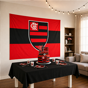 Kit Festa Flamengo Decoracao Anive Toalha Preta + Painel Tnt